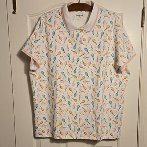 Lands' End Women's Short Sleeve Polo with White Tennis Racket Print Sz 2X